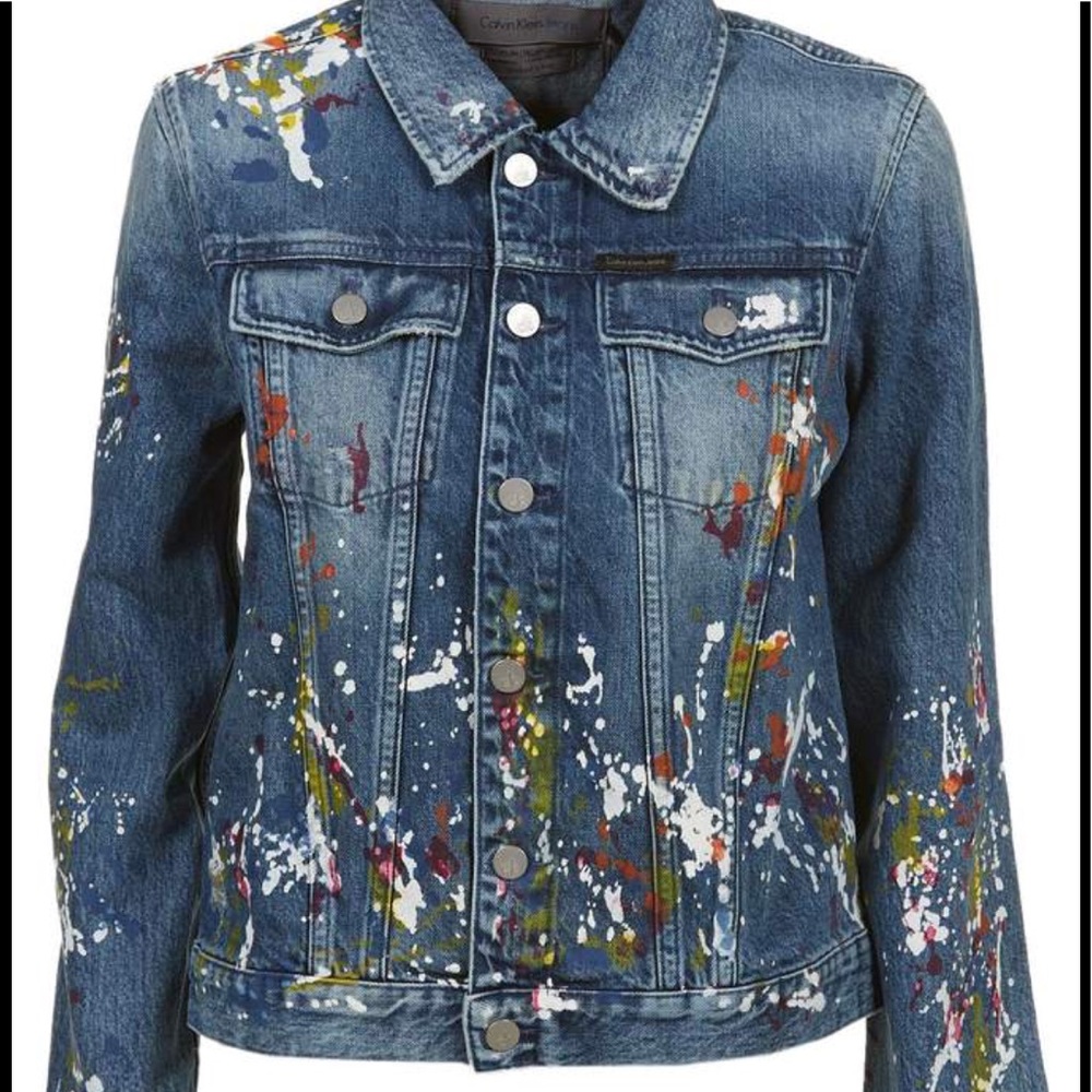 Calvin Klein painted jean jacket size Large